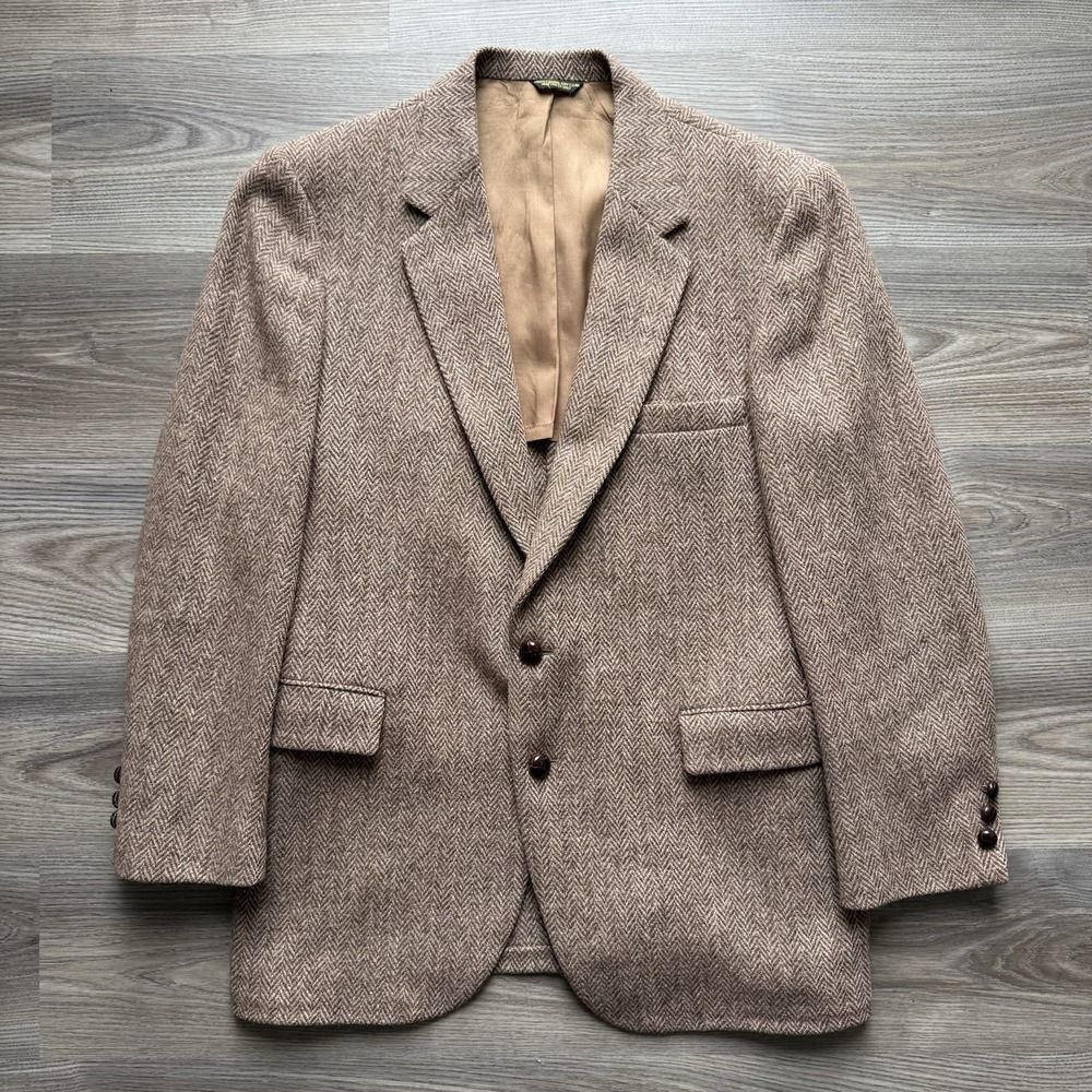 VTG Harris Tweed Blazer Mens 42 Brown Herringbone Wool Sport Coat Jacket